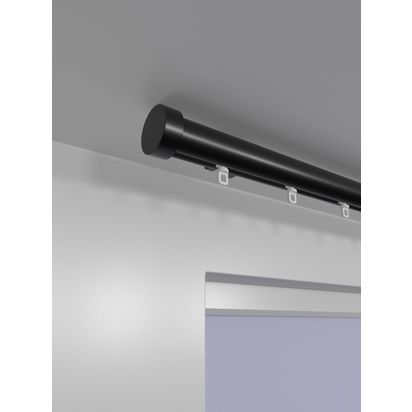 John Lewis Select Gliding Curtain Pole with Stud Finial, Ceiling Fix, Dia.30mm Satin Soft Black | H70 x W90 x D1350mm