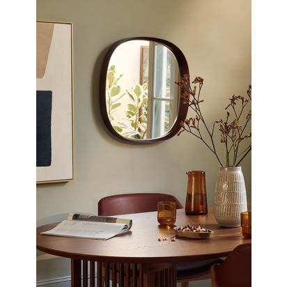 John Lewis Mid Century Square Wood Wall Mirror, 65 x 65cm, Walnut Natural | H65 x W65 x D6cm