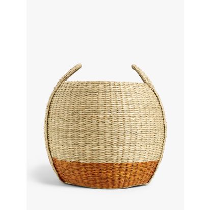 John Lewis Slouchy Seagrass Round Storage Basket, Natural/Terracotta Terracotta | H30.5 x Dia.35.5cm