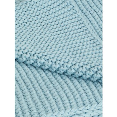 little home at John Lewis Knitted Pom Throw Blue | L140 x W120cm