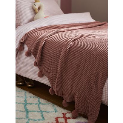 John Lewis Knitted Pom Pure Cotton Throw Plaster | H2 x W120 x D140cm
