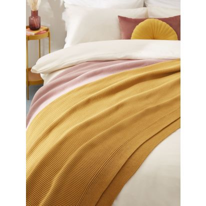 John Lewis Rye Plain Knit Throw Mustard | W140 X L190cm