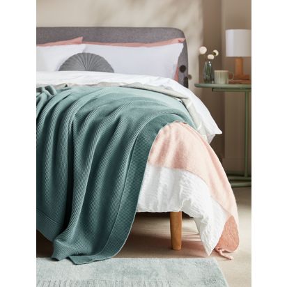 John Lewis Rye Plain Knit Throw Heritage Blue | W140 X L190cm