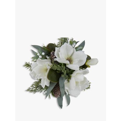 John Lewis Artificial Magnolia Pine Cone in Cement Planter | H28 x W33 x D33cm