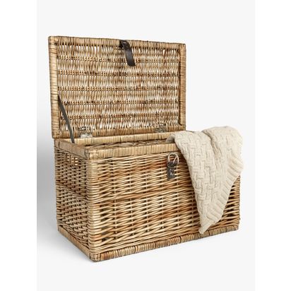 John Lewis Woven Willow Trunk with Leather Strap, Natural Natural | H36 x W36 x D56cm