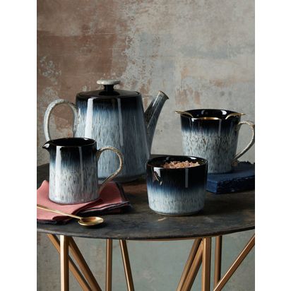 Denby Halo Brew Stoneware Straight-Sided Teapot, 1.18L, Black/Multi Black/Multi | H14 x W13.5 x D21.5cm