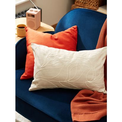 John Lewis Linear Leaf Cushion, Putty Putty | 35 x 55cm