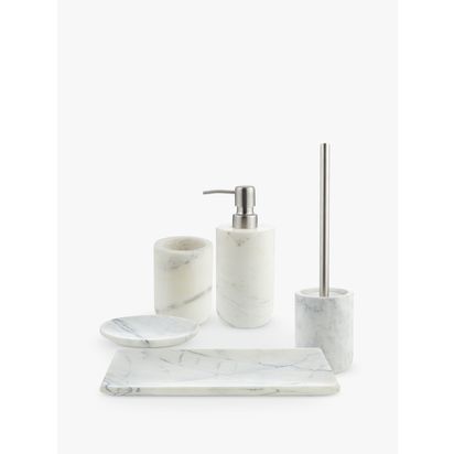 John Lewis White Marble Bathroom Tumbler White | H10 x Dia.7.5cm