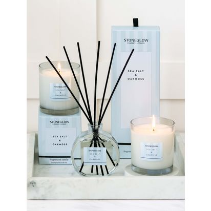 Stoneglow Modern Classic Sea Salt & Oakmoss Reed Diffuser, 120ml Multi | H25.5 x W9 x D9cm