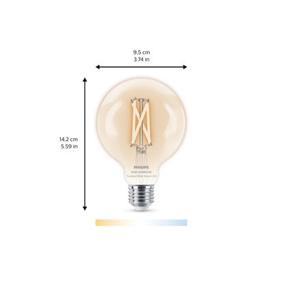 Philips Smart LED G95 E27 Tunable White Clear Filament Smart Light Bulb Clear | H14.20 x W9.50 x D9.50cm