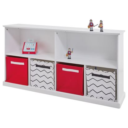 Great Little Trading Co Abbeville Long Shelf Unit, White White | H70.5 x W134 x D33cm. Each storage cube: H31 x W31 x D30cm. Each shelf: H31 x W63 x D29.5cm