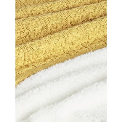 John Lewis Kids' Cable Knit Sherpa Fleece Throw, 150 x 100cm Ochre | H0.50 x W100 x D150cm