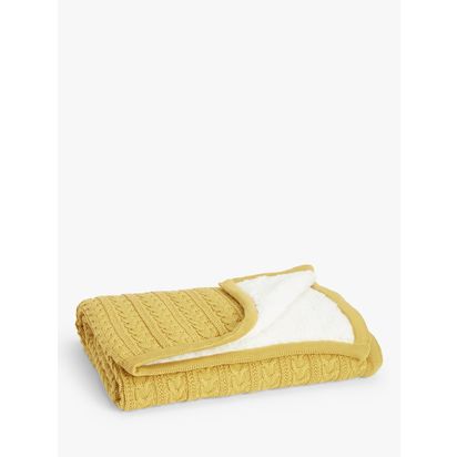 John Lewis Kids' Cable Knit Sherpa Fleece Throw, 150 x 100cm Ochre | H0.50 x W100 x D150cm