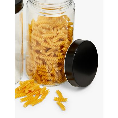 John Lewis Glass Storage Container, Set of 3, 1.7L, Black/Clear Black/Clear | H22 x W11.20 x D11.20cm