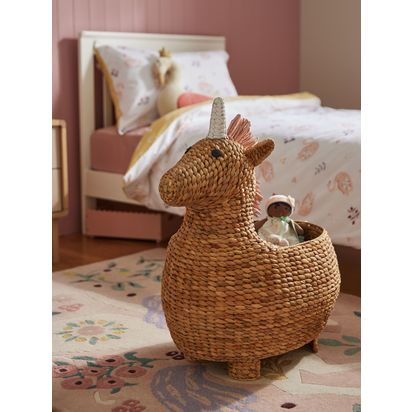 John Lewis Kids' Unicorn Water Hyacinth Storage Basket Natural | H66 x W38 x D59cm