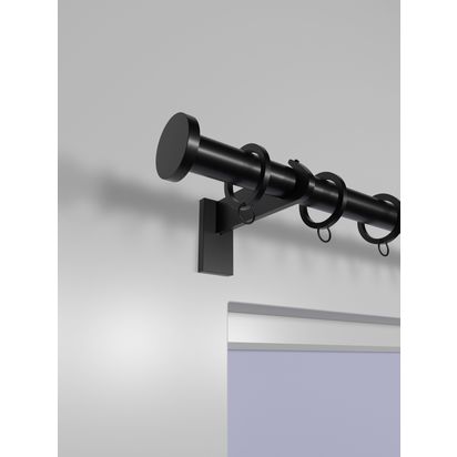 John Lewis Select Curtain Pole with Rings and Disc Finial, Wall Fix, Dia.25mm Satin Soft Black | H70 x W127 x D1800mm