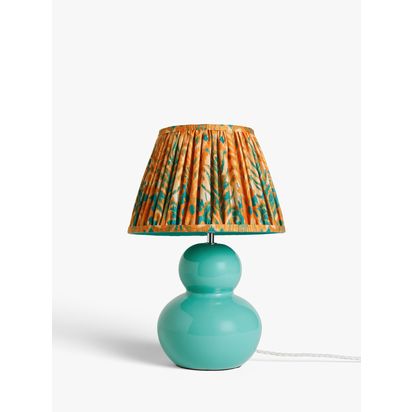 John Lewis + Matthew Williamson Curved Ceramic Lamp Base and Peacock Tapered Lampshade, Teal/Orange