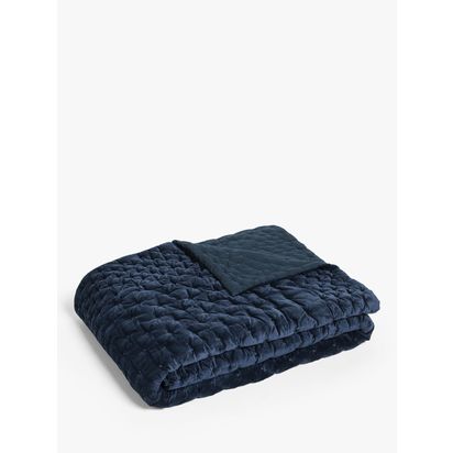 John Lewis Boutique Hotel Velvet Stitch Quilted Bedspread Navy
