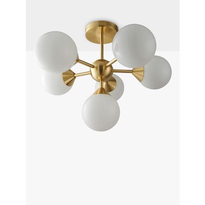 Bay Lighting Riess Glass Semi Flush Ceiling Light, White/Brass White/Brass | H37 x Dia.50cm
