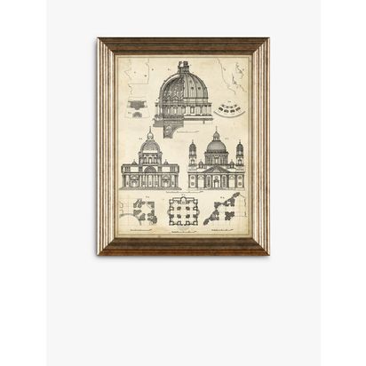 Vintage Architecture Framed Prints, Set of 4, 47 x 37cm, Black/White Black/White | H47 x W37 x D2cm