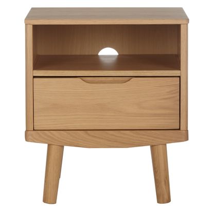 John Lewis Bow 1 Drawer Bedside Table Oak | H52 x W46 x D40cm