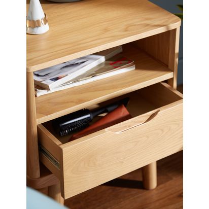 John Lewis Bow 1 Drawer Bedside Table Oak | H52 x W46 x D40cm