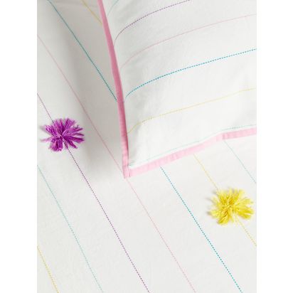 little home at John Lewis Pom Pom Duvet Cover and Pillowcase Set, Single, Multi Multi
