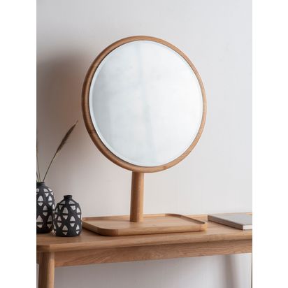 Gallery Direct Kingham Oak Wood Dressing Table Mirror & Tray, 46cm, Natural Natural