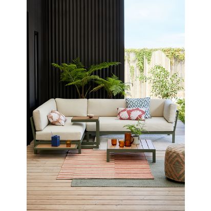 John Lewis Benito Outdoor Pouffe Green/Grey | H20 x Dia.60cm