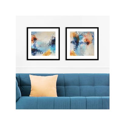 John Lewis Natasha Barnes 'Promise' Abstract Framed Print & Mount, Set of 2, 61.5 x 61.5cm, Blue/Multi Blue/Multi | H61.5 x W61.5 x D2.8cm