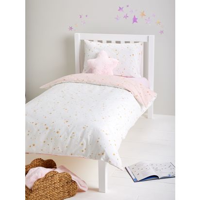 John Lewis Easy Care Stardust Reversible Duvet Cover and Pillowcase Set Pink/White | Single set