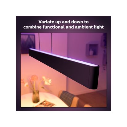 Philips Hue Ensis Smart LED Pendant Ceiling Light with Bluetooth, Black Black | W129.8 x D9cm