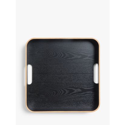 John Lewis Square Wood Veneer Tray, 35cm, Black Black | H5 x W35 x D35cm