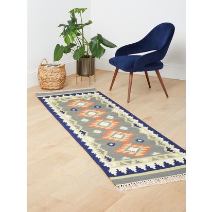 John Lewis Geometric Kelim Runner, Blue/Multi, L240 x W70cm Blue/Multi | L240 x W70 x D0.5cm