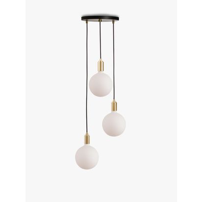 Tala Brass Triple Pendant Ceiling Light with Sphere IV ES LED Dim to Warm Globe Bulbs Black | H2 x Dia.25cm