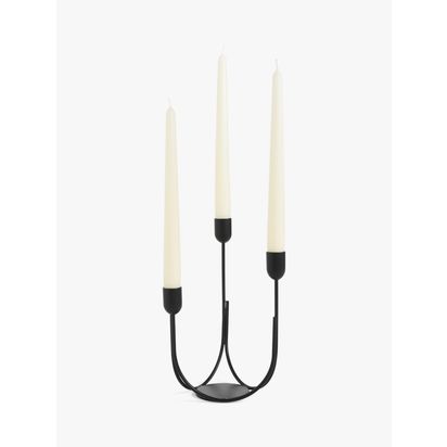 John Lewis Plain Steel Three Prong Candelabra Candle Holder Black | H23 x W16 x D14cm