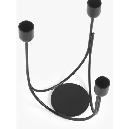 John Lewis Plain Steel Three Prong Candelabra Candle Holder Black | H23 x W16 x D14cm