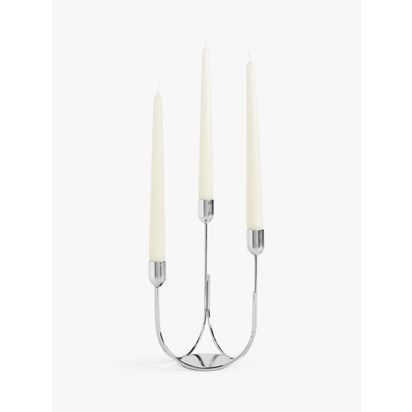 John Lewis Plain Steel Three Prong Candelabra Candle Holder Silver | H23 x W16 x D14cm