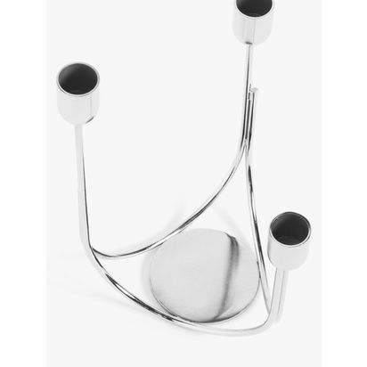 John Lewis Plain Steel Three Prong Candelabra Candle Holder Silver | H23 x W16 x D14cm