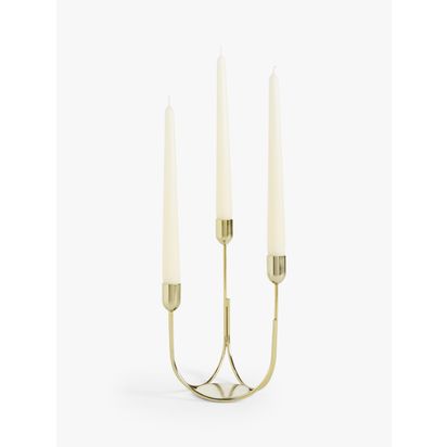 John Lewis Plain Steel Three Prong Candelabra Candle Holder Gold | H23 x W16 x D14cm