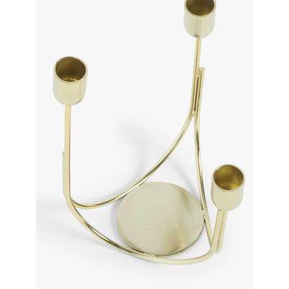 John Lewis Plain Steel Three Prong Candelabra Candle Holder Gold | H23 x W16 x D14cm