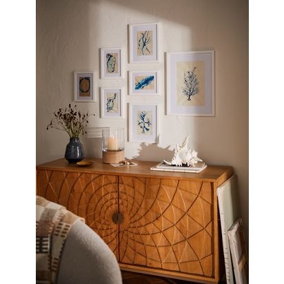 John Lewis Gallery Set Multi-aperture Wood Photo Frames & Mounts, 7 Photo White | H1.50 x W32.60 x D42.85cm