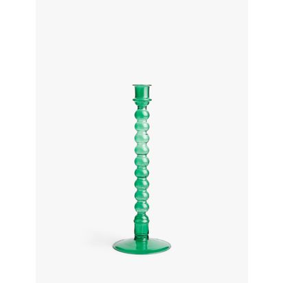 John Lewis Grassmere Glass Candle Holder, Green Green | H28.40 x W9.70 x D9.70cm