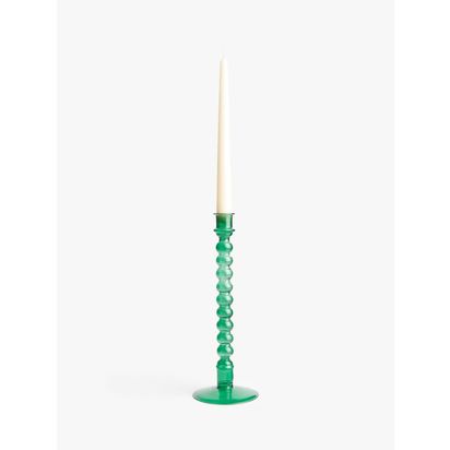 John Lewis Grassmere Glass Candle Holder, Green Green | H28.40 x W9.70 x D9.70cm