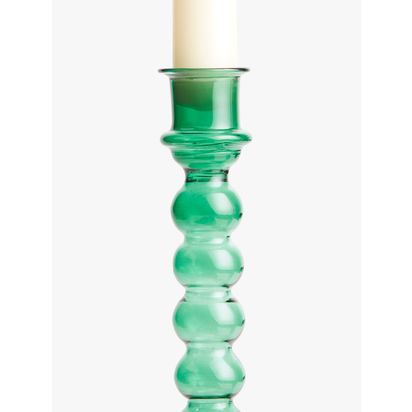 John Lewis Grassmere Glass Candle Holder, Green Green | H28.40 x W9.70 x D9.70cm