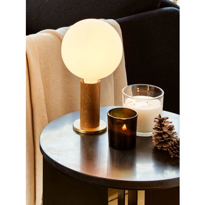 Tala Knuckle Table Lamp with Sphere IV 8W ES LED Dim to Warm Globe Bulb Oak | H28 x Dia.15cm