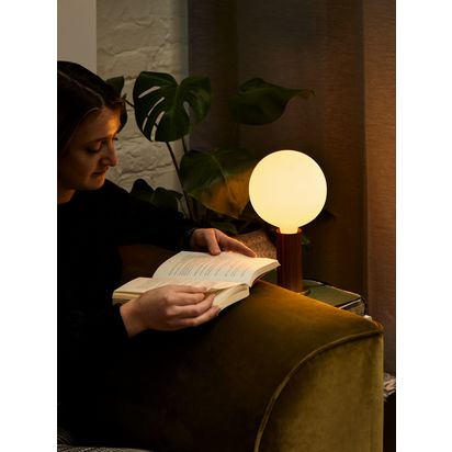 Tala Knuckle Table Lamp with Sphere IV 8W ES LED Dim to Warm Globe Bulb Walnut | H28 x Dia.15cm
