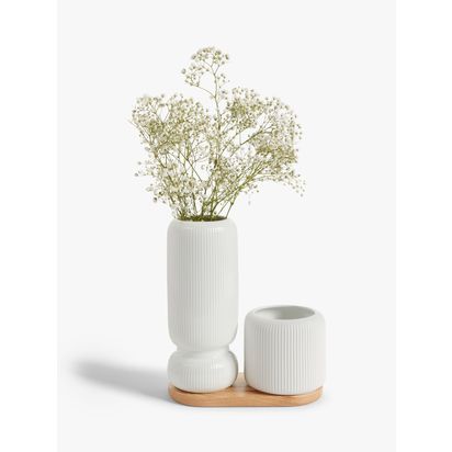 John Lewis Porcelain Vases on Ash Board Multi | H32 x W16.5 x D29 cm