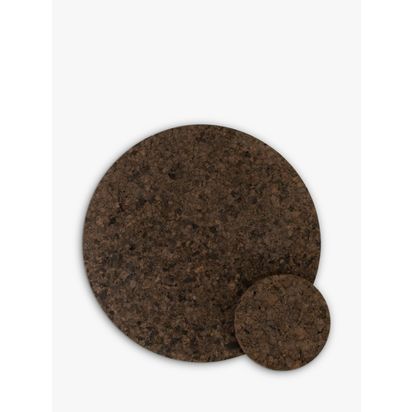 LIGA Smoked Cork Round Coasters, Set of 4, Smoked/Brown Smoked/Brown | H0.6 x Dia.9cm