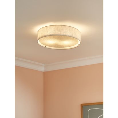 John Lewis Samantha Linen Flush Ceiling Light, Natural Natural | H: 10cm Dia: 32.50cm
